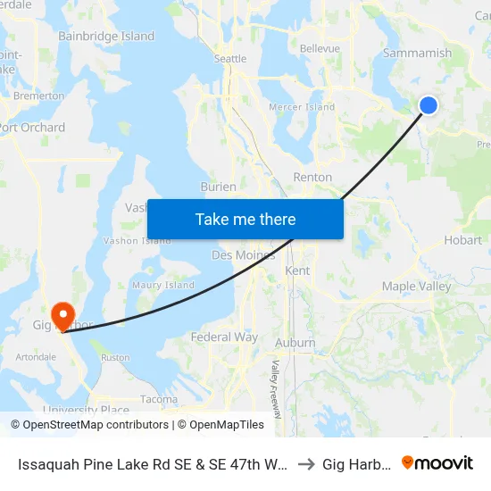 Issaquah Pine Lake Rd SE & SE 47th Way to Gig Harbor map