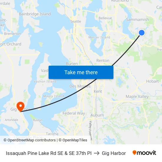 Issaquah Pine Lake Rd SE & SE 37th Pl to Gig Harbor map