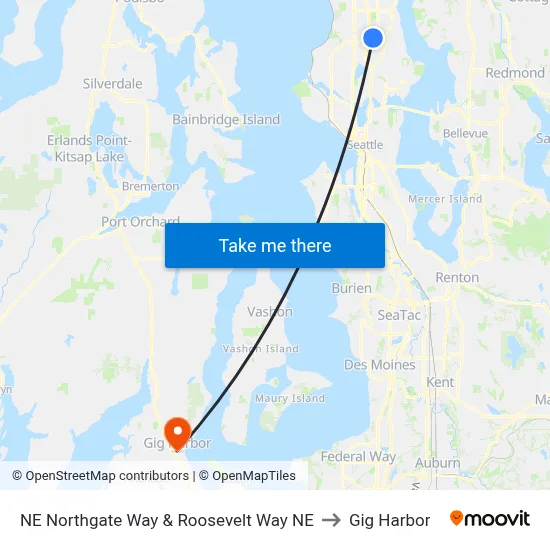NE Northgate Way & Roosevelt Way NE to Gig Harbor map