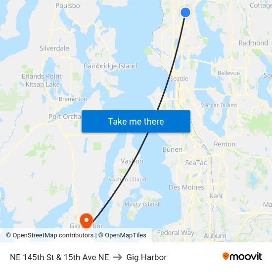 NE 145th St & 15th Ave NE to Gig Harbor map