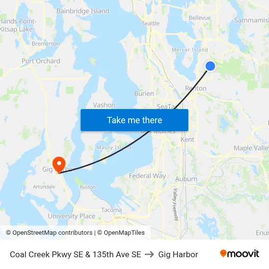 Coal Creek Pkwy SE & 135th Ave SE to Gig Harbor map