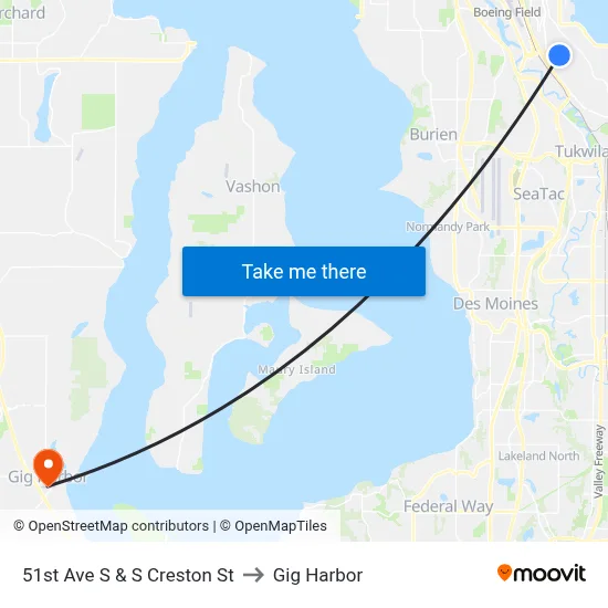 51st Ave S & S Creston St to Gig Harbor map
