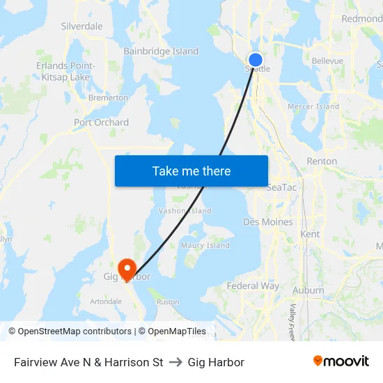Fairview Ave N & Harrison St to Gig Harbor map