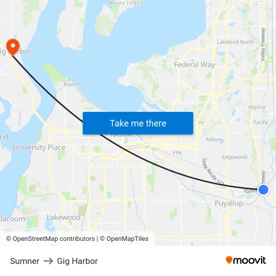 Sumner to Gig Harbor map
