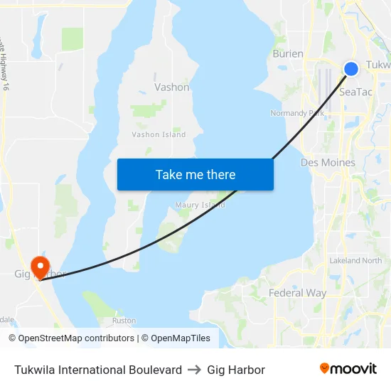 Tukwila International Boulevard to Gig Harbor map