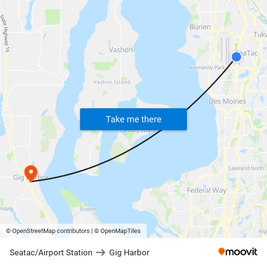 Seatac/Airport Station to Gig Harbor map