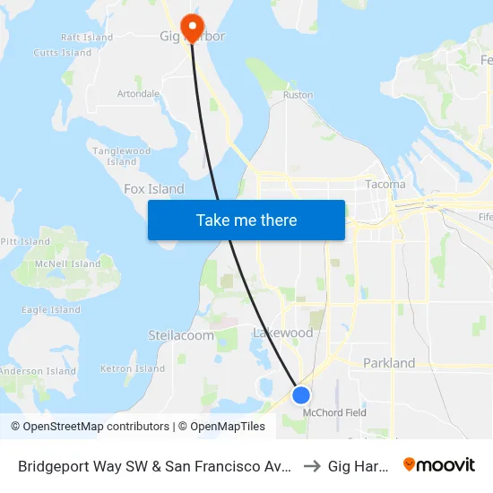 Bridgeport Way SW & San Francisco Ave SW to Gig Harbor map