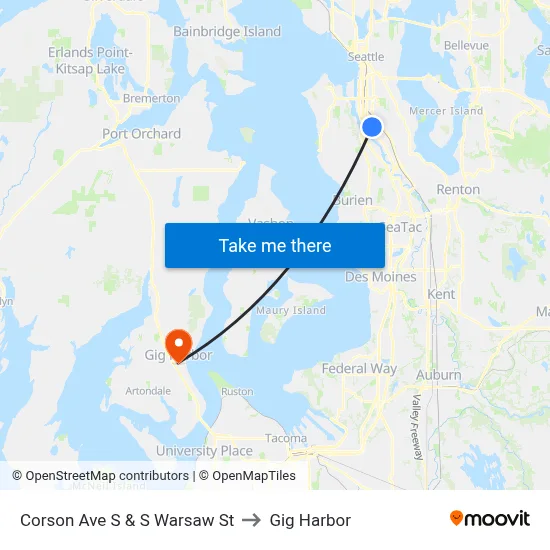 Corson Ave S & S Warsaw St to Gig Harbor map