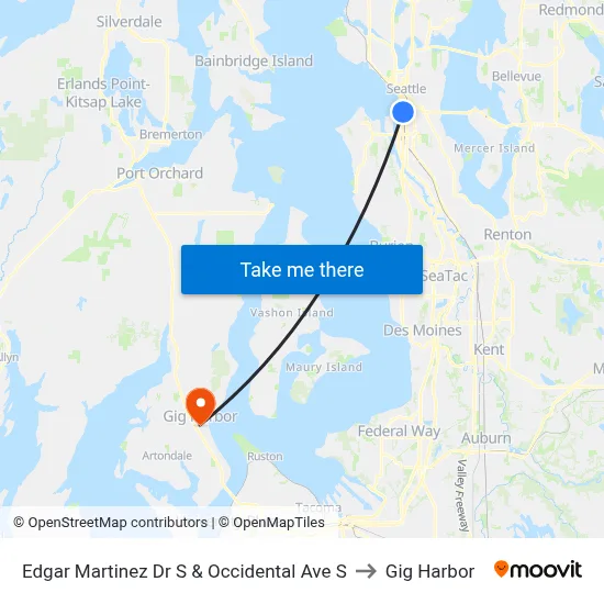 Edgar Martinez Dr S & Occidental Ave S to Gig Harbor map