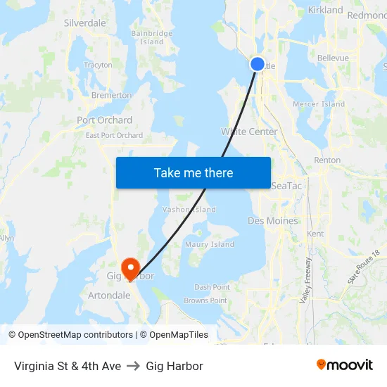Virginia St & 4th Ave to Gig Harbor map