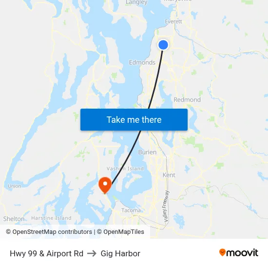 Hwy 99 & Airport Rd to Gig Harbor map