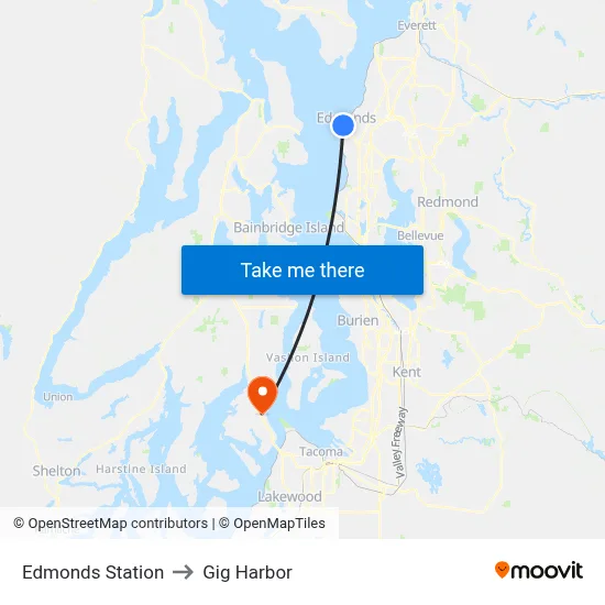 Edmonds Station to Gig Harbor map