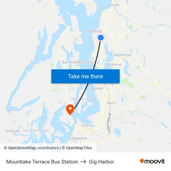 Mountlake Terrace Bus Station to Gig Harbor map