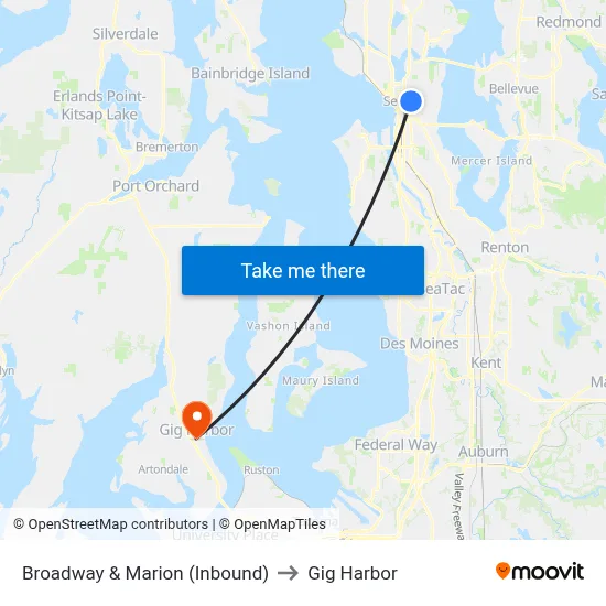Broadway & Marion (Inbound) to Gig Harbor map
