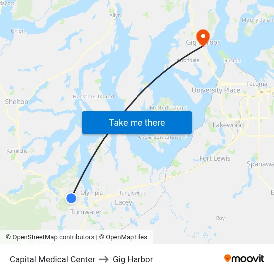 Capital Medical Center to Gig Harbor map