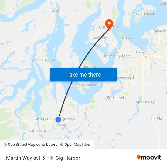 Martin Way at I-5 to Gig Harbor map