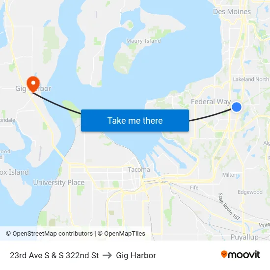 23rd Ave S & S 322nd St to Gig Harbor map