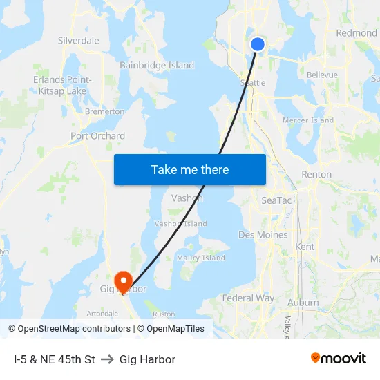 I-5 & NE 45th St to Gig Harbor map