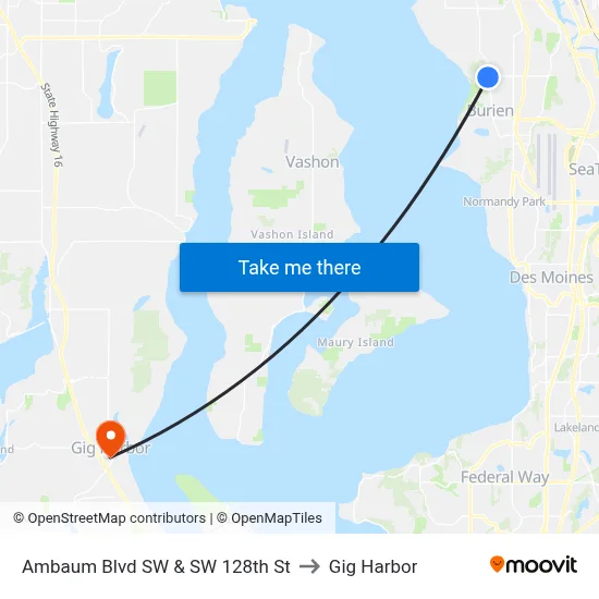 Ambaum Blvd SW & SW 128th St to Gig Harbor map