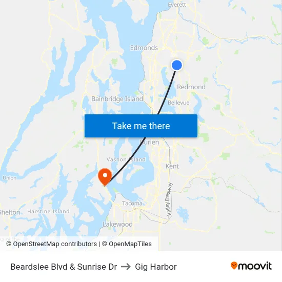 Beardslee Blvd & Sunrise Dr to Gig Harbor map
