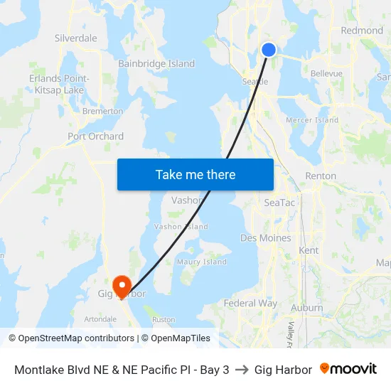 Montlake Blvd NE & NE Pacific Pl - Bay 3 to Gig Harbor map