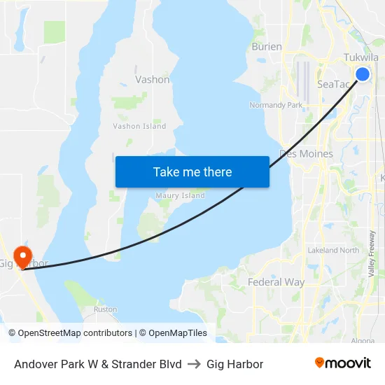 Andover Park W & Strander Blvd to Gig Harbor map