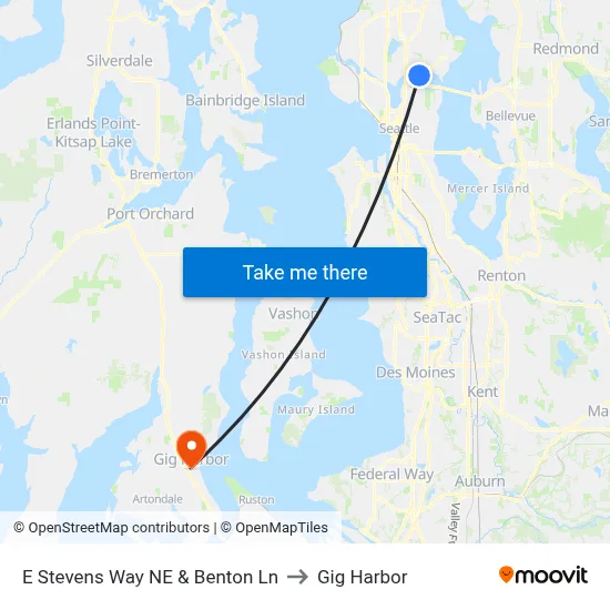 E Stevens Way NE & Benton Ln to Gig Harbor map