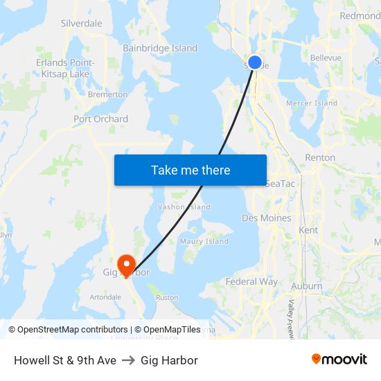 Howell St & 9th Ave to Gig Harbor map