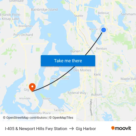 I-405 & Newport Hills Fwy Station to Gig Harbor map