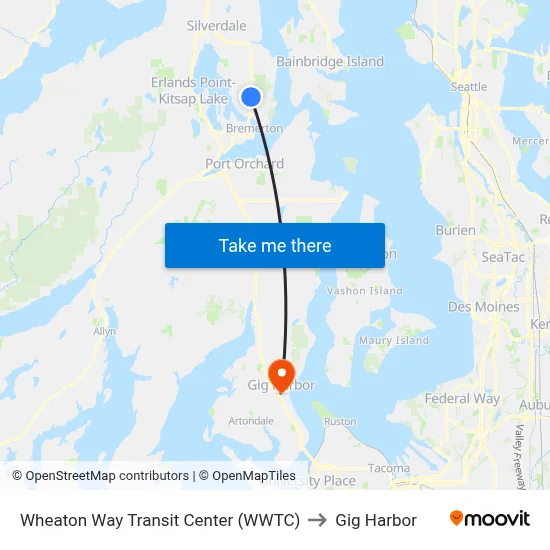 Wheaton Way Transit Center (WWTC) to Gig Harbor map