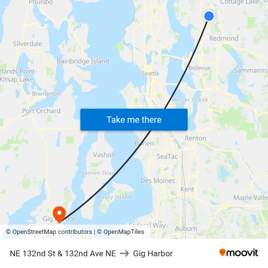 NE 132nd St & 132nd Ave NE to Gig Harbor map