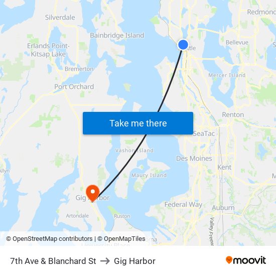 7th Ave & Blanchard St to Gig Harbor map