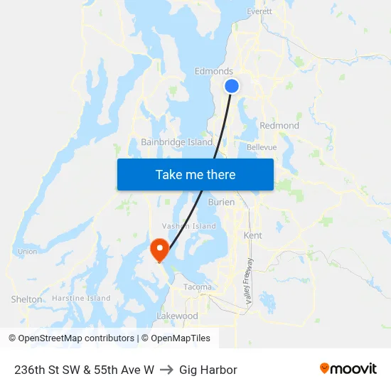 236th St SW & 55th Ave W to Gig Harbor map