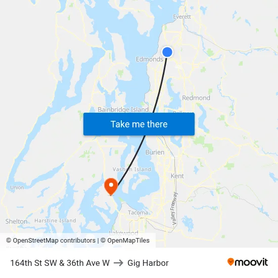 164th St SW & 36th Ave W to Gig Harbor map