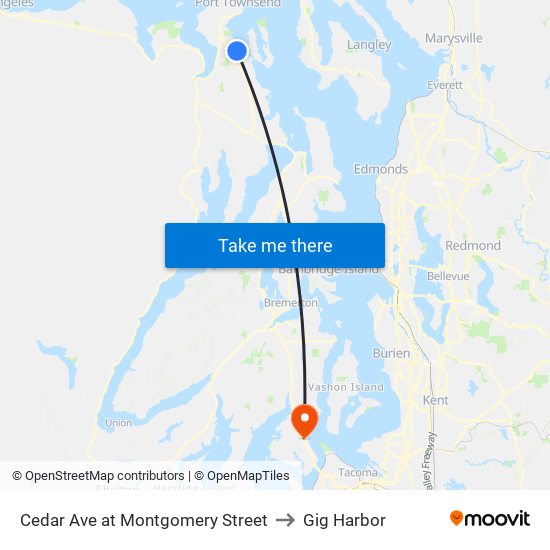 Cedar Ave at Montgomery Street to Gig Harbor map