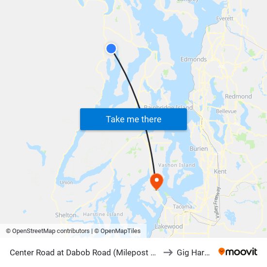 Center Road at Dabob Road (Milepost 11.9) to Gig Harbor map