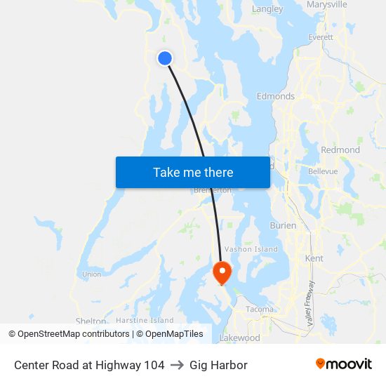 Center Road at Highway 104 to Gig Harbor map