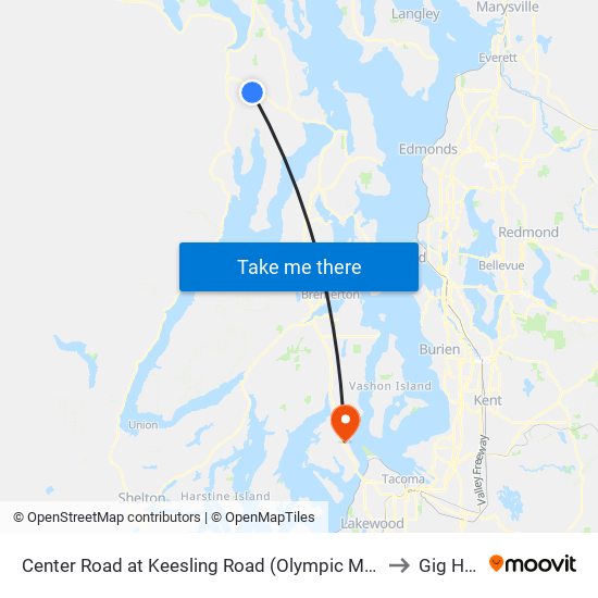 Center Road at Keesling Road (Olympic Music Festival Grounds) to Gig Harbor map
