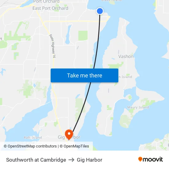 Southworth at Cambridge to Gig Harbor map