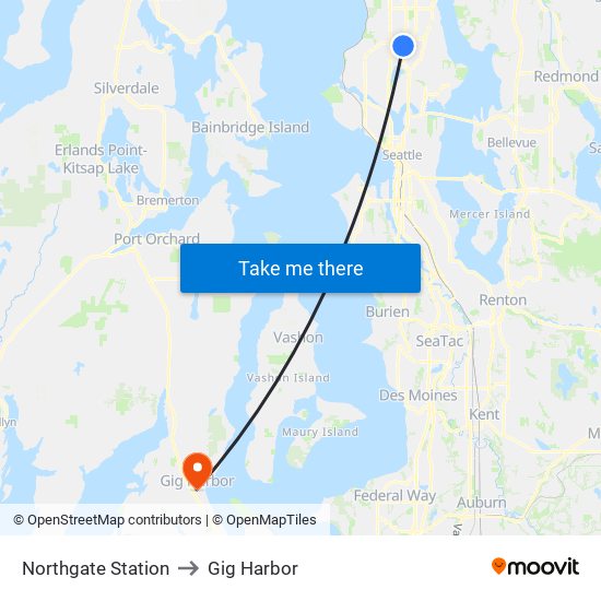 Northgate Station to Gig Harbor map