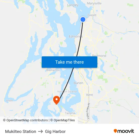 Mukilteo Station to Gig Harbor map