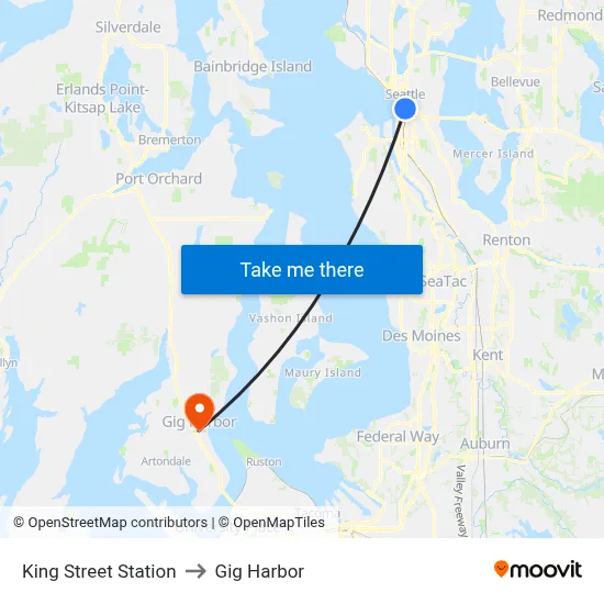 King Street Station to Gig Harbor map