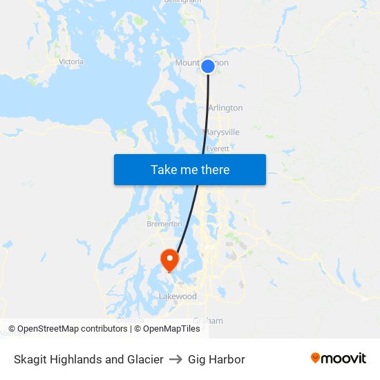 Skagit Highlands and Glacier to Gig Harbor map