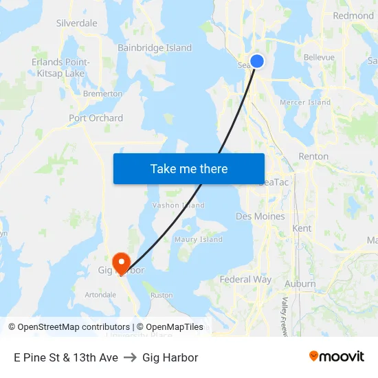 E Pine St & 13th Ave to Gig Harbor map