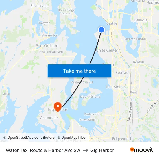 Water Taxi Route & Harbor Ave Sw to Gig Harbor map
