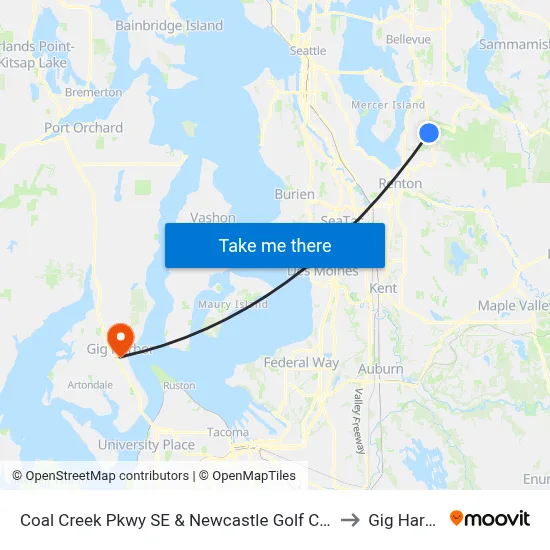 Coal Creek Pkwy SE & Newcastle Golf Club Rd to Gig Harbor map