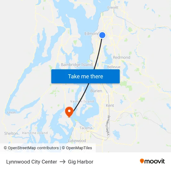 Lynnwood City Center to Gig Harbor map