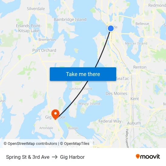 Spring St & 3rd Ave to Gig Harbor map