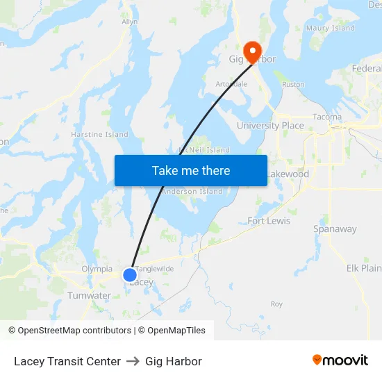 Lacey Transit Center to Gig Harbor map