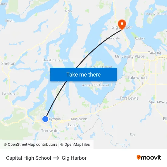 Capital High School to Gig Harbor map